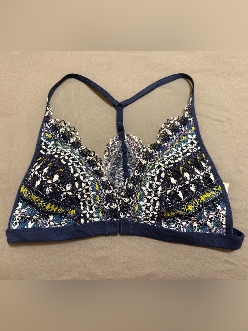 Victoria's Secret Navy Lace Racerback Bralette with Multicolor Embroidery